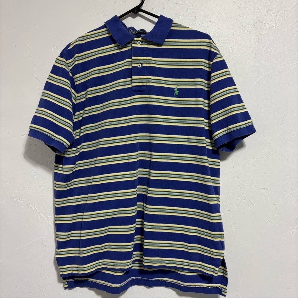 Polo by Ralph Lauren XL Men's VTG Cotton Short Sleeve Striped Shirt Blue 90s Y2K